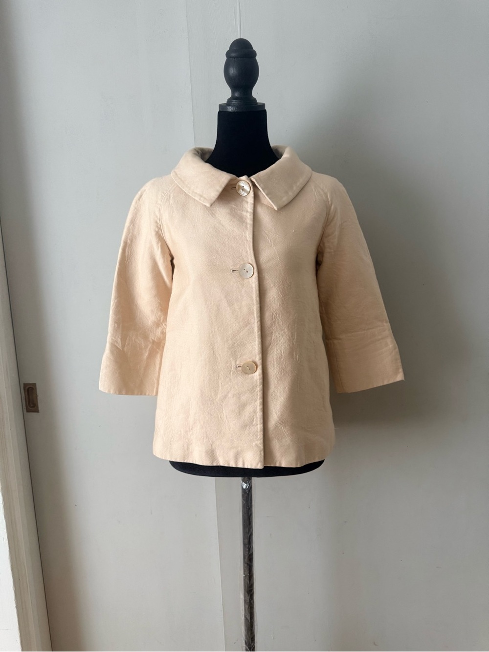 Barneys New York Cream Pea Coat silk blend fabric